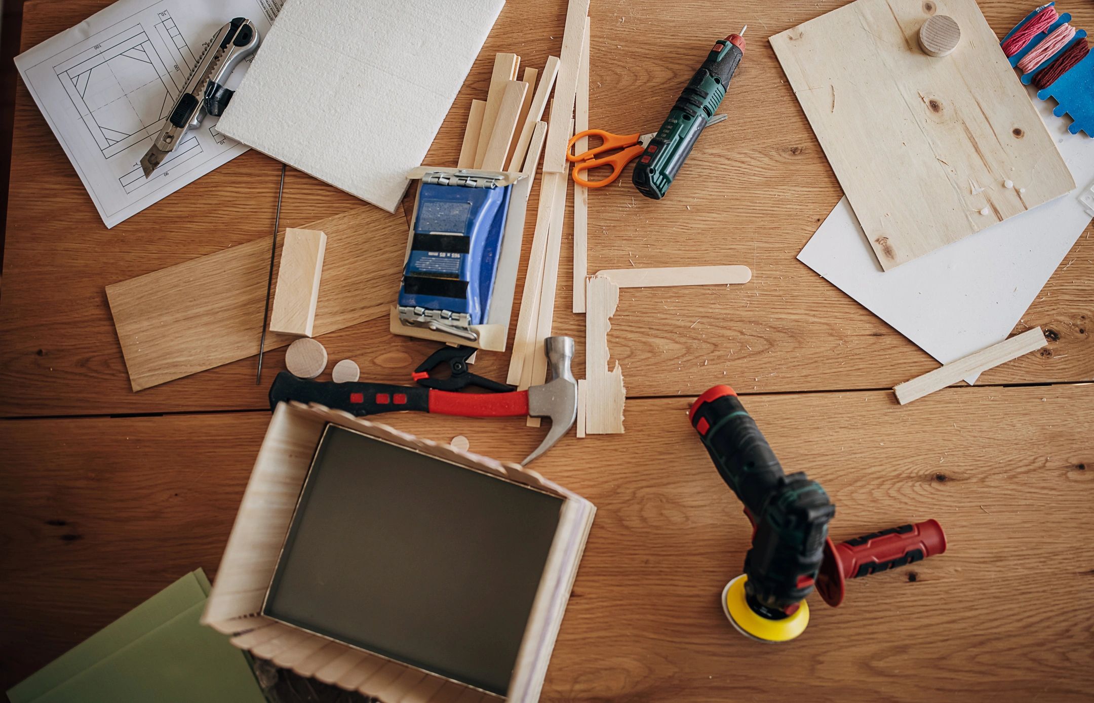 Renovation tools and material samples for build planning